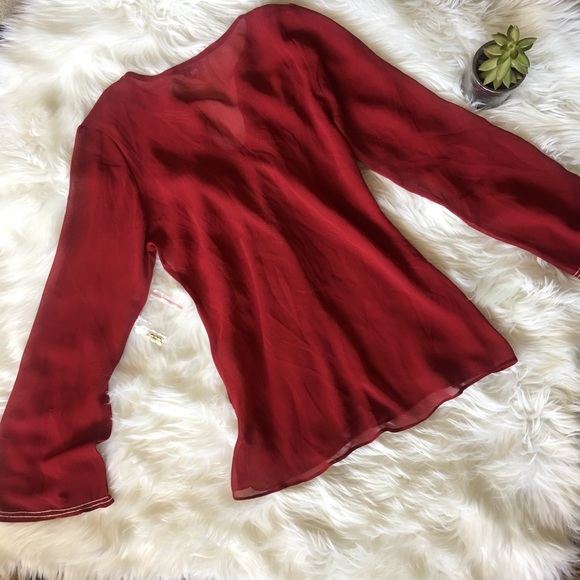 ❤️ Red Kurti-Style Sheer Long Sleeve Tunic Blouse - Picture 4 of 8